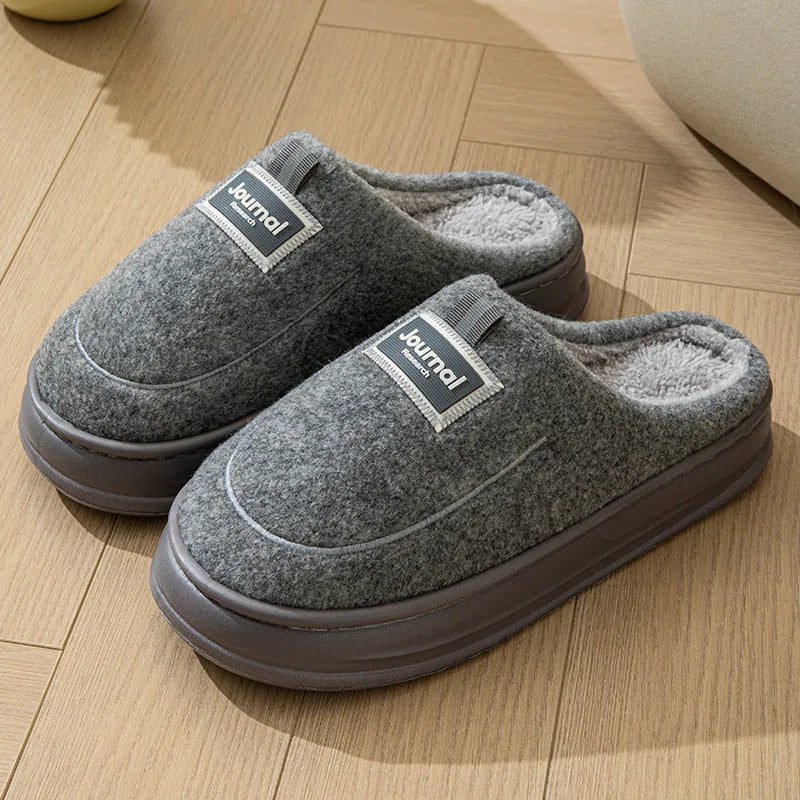 Men's warm thickened cotton slippers in grey and brown, suede upper, EVA sole, sizes 40-51