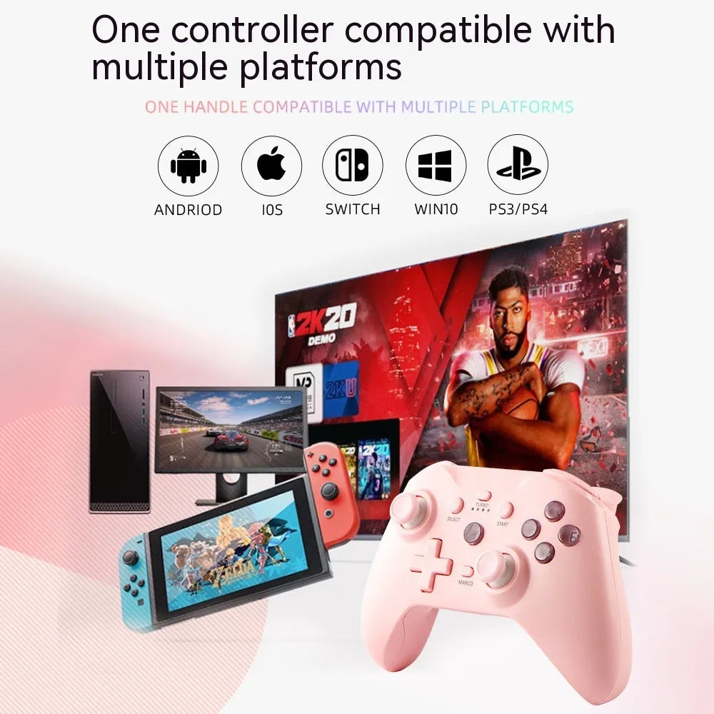 Bluetooth wireless game handle in black, showing buttons, thumbsticks, and Type-C port, for multi-device gaming