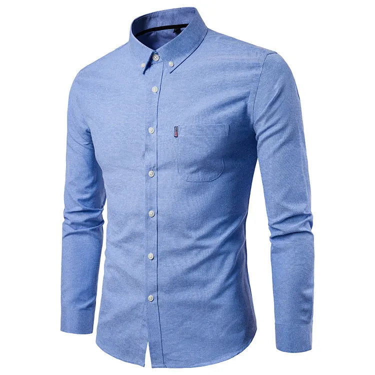 Men's slim long sleeve dress shirt in plain pattern, vinylon fabric, available in multiple colours