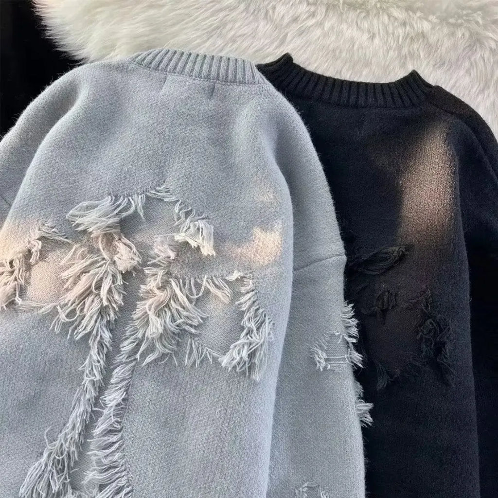 Men's ripped hoodie in polyester fiber, autumn and winter casual wear, gray colour