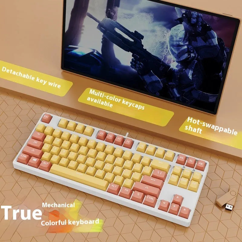 87-key mechanical keyboard with colourful keycaps and hot-swappable switches