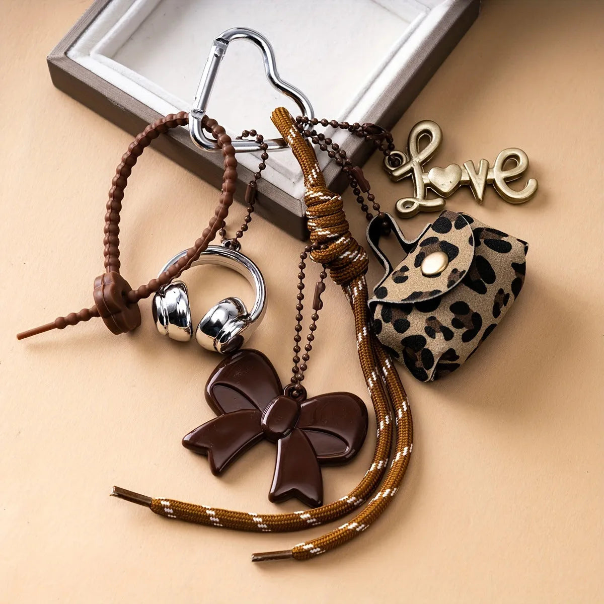 Fashion bow earphone Miu series braided rope bag pendant keychain in four colours