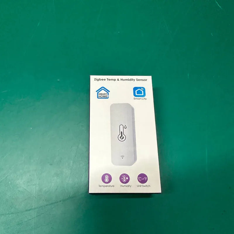 White WiFi Zigbee temperature humidity sensor with compact rectangular ABS plastic housing