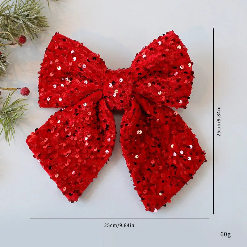 25cm red paillette Christmas sequin bow pendant on white background