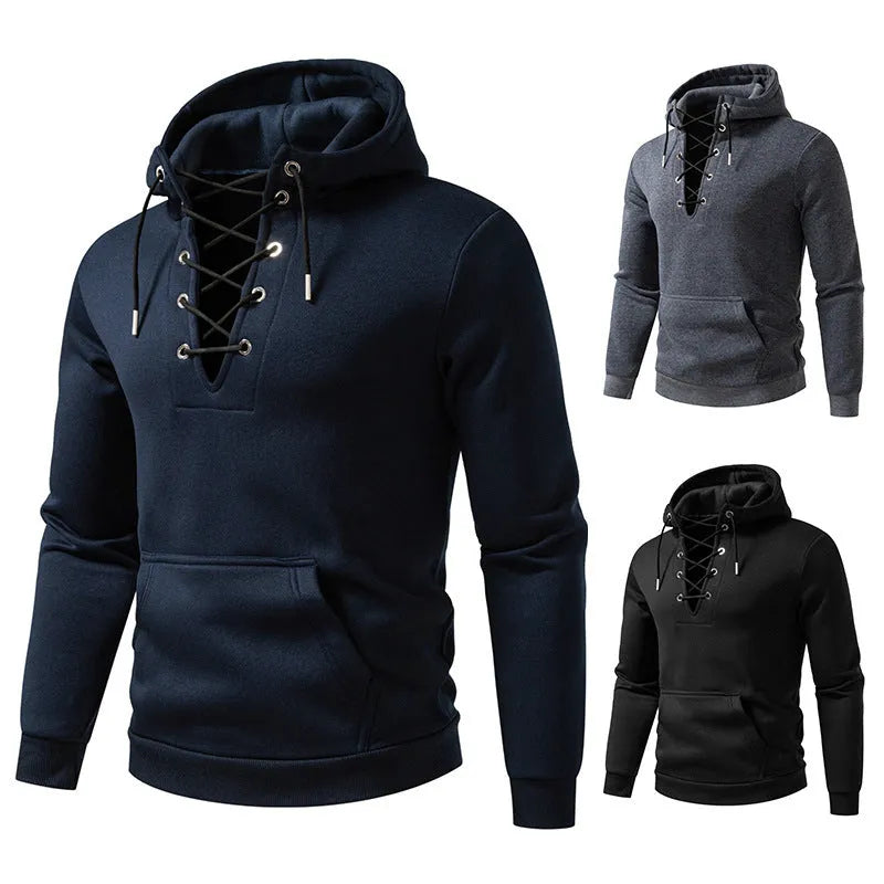 Men's zipper design hooded sweatshirt, slim fit polyester pullover in dark gray, black or navy blue, sizes S-2XL