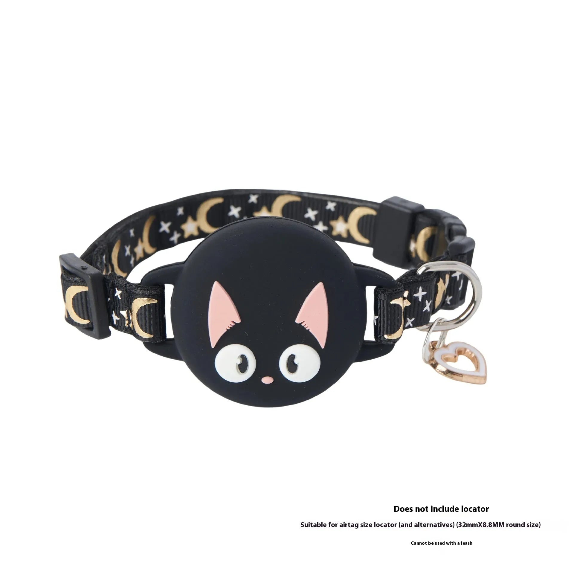 A pink adjustable cat collar with a built-in compartment for an Apple AirTag on a white background.