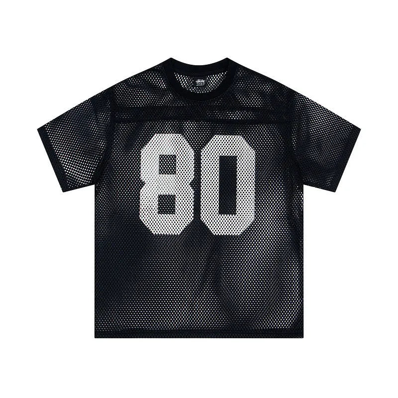 Cotton short sleeve letter print jersey in black, loose fit pullover for leisure