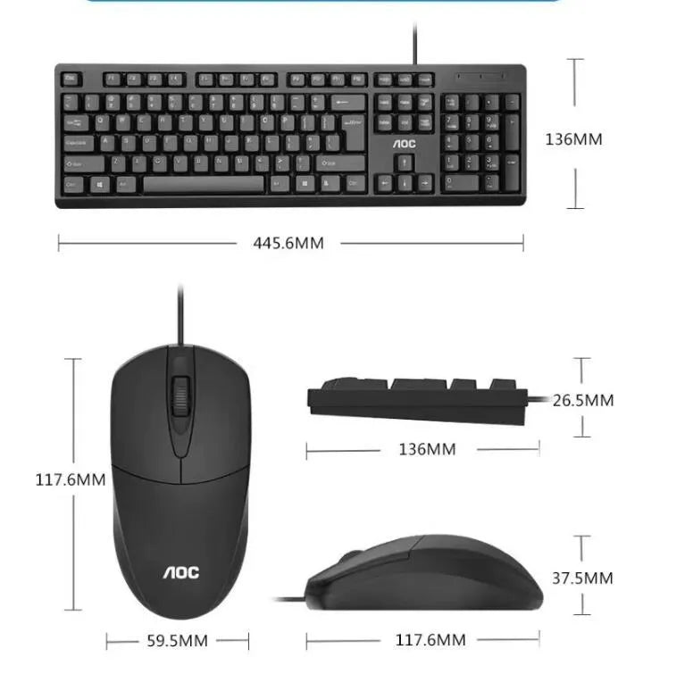 Black wired USB keyboard and mouse set KM160 with 1.5m cable for laptop and desktop computers