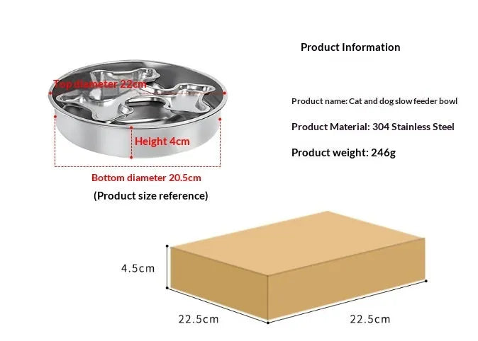 Stainless steel rotating slow-feeding pet bowl with bone design for dogs and cats to prevent choking