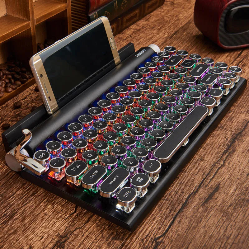 Black Dot retro typewriter mechanical keyboard with 83 keys and seven-colour backlighting