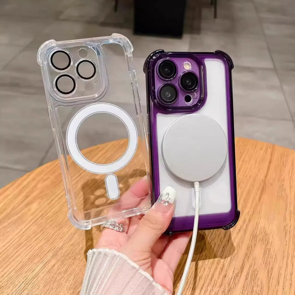Transparent airbag silicone phone case with magnetic ring and lens protector for iPhone
