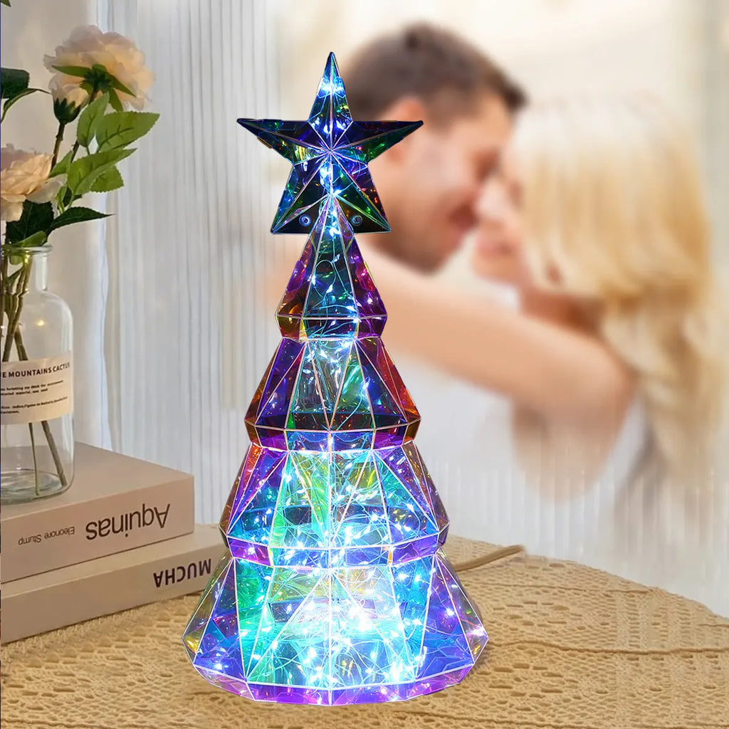 Colourful cartoon Christmas tree LED light decoration measuring 20cm high