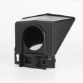 Black portable teleprompter with 115x110mm glass mirror, 200g body, and 49-77mm adapter rings for phone and tablet recording.