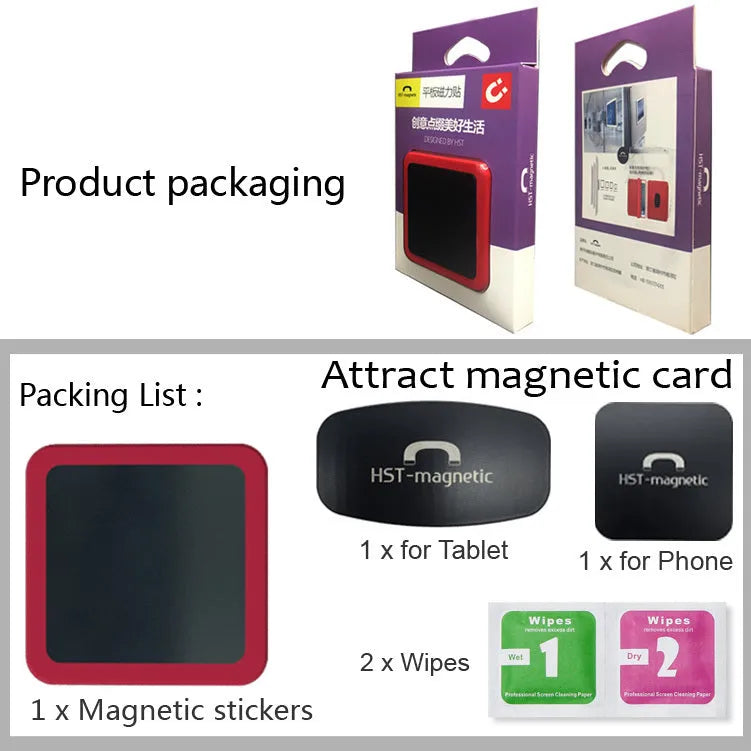 White magnetic tablet holder with adhesive base mounted on wall holding iPad