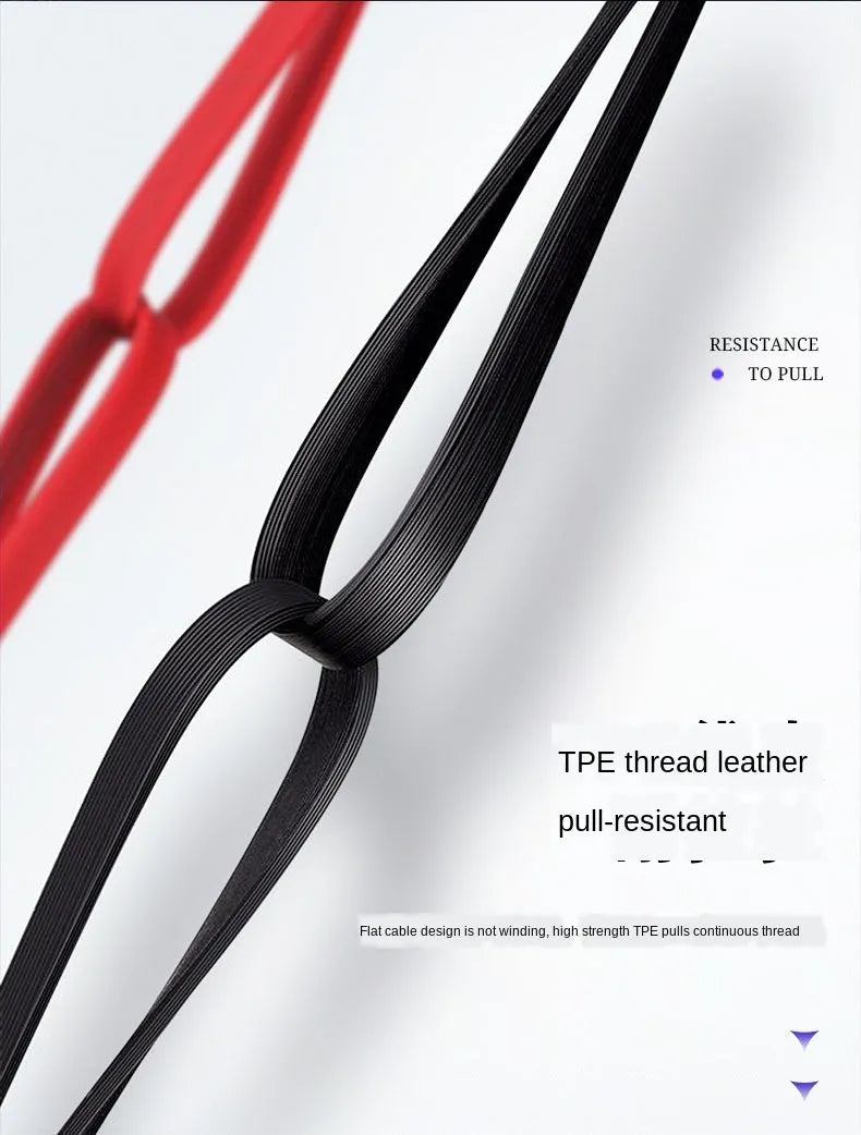 Magnetic Sucker 3-in-1 data cable in black with three connectors on a desk
