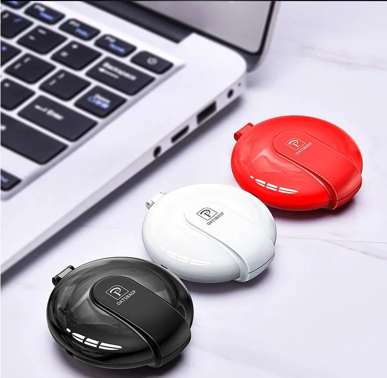 Black 3-in-1 magnetic retractable charger with car mount patch and 1-metre cable