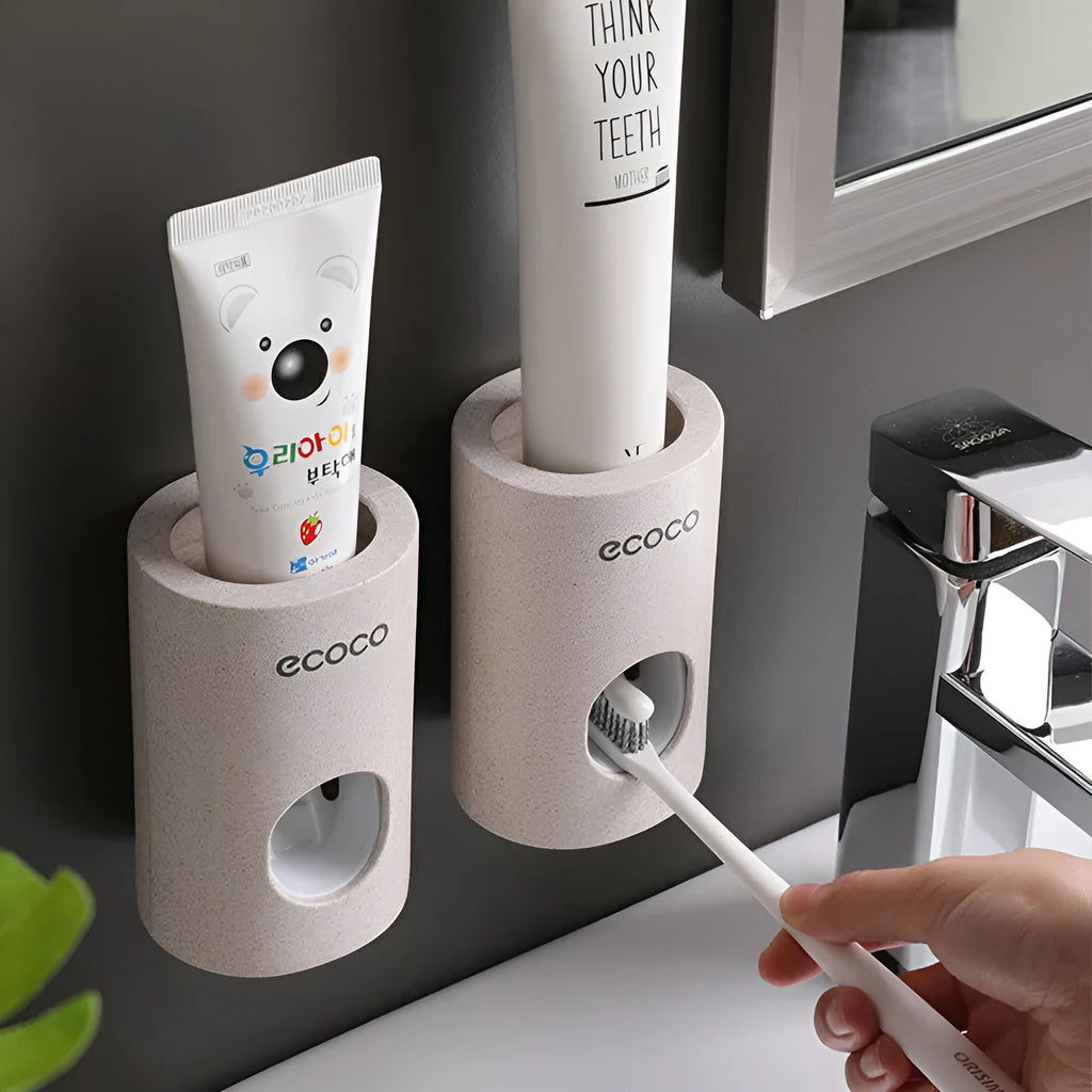 ecoco single toothpaste dispenser 2 pack wall-mounted simple modern white bathroom organiser