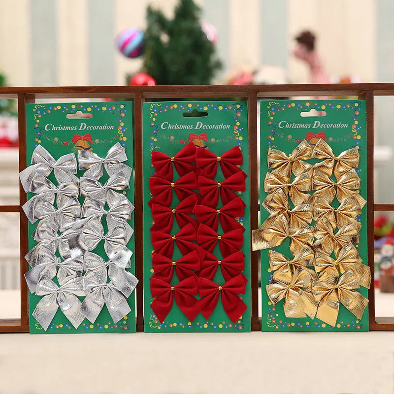 5 cm polyester Christmas decoration bows in red, gold, silver, and red gold colour options