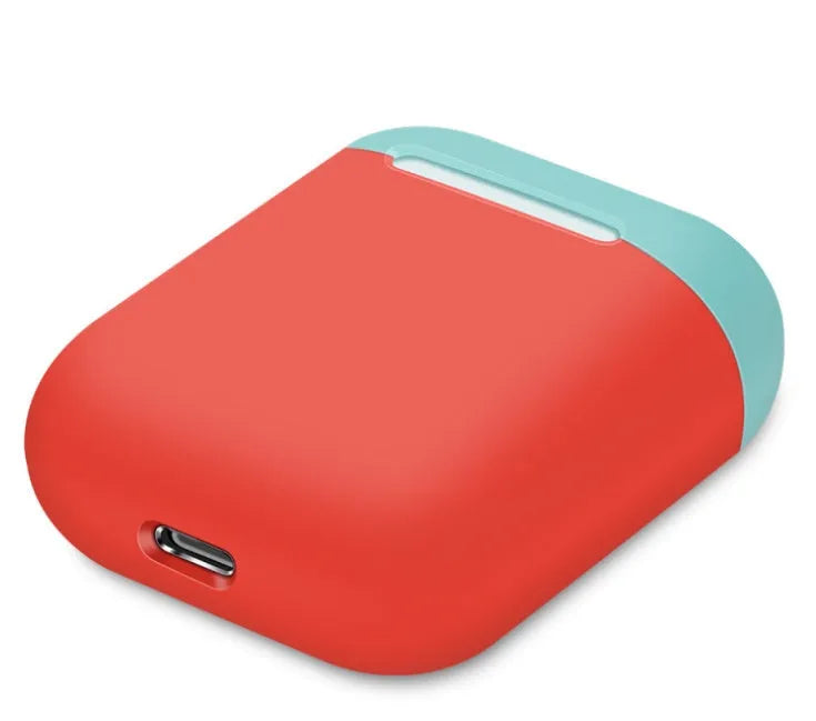 Soft black silicone protective cover for Apple AirPods charging case, shown with split design.