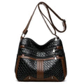 Brown PU leather messenger bag with multiple compartments and horizontal square shape