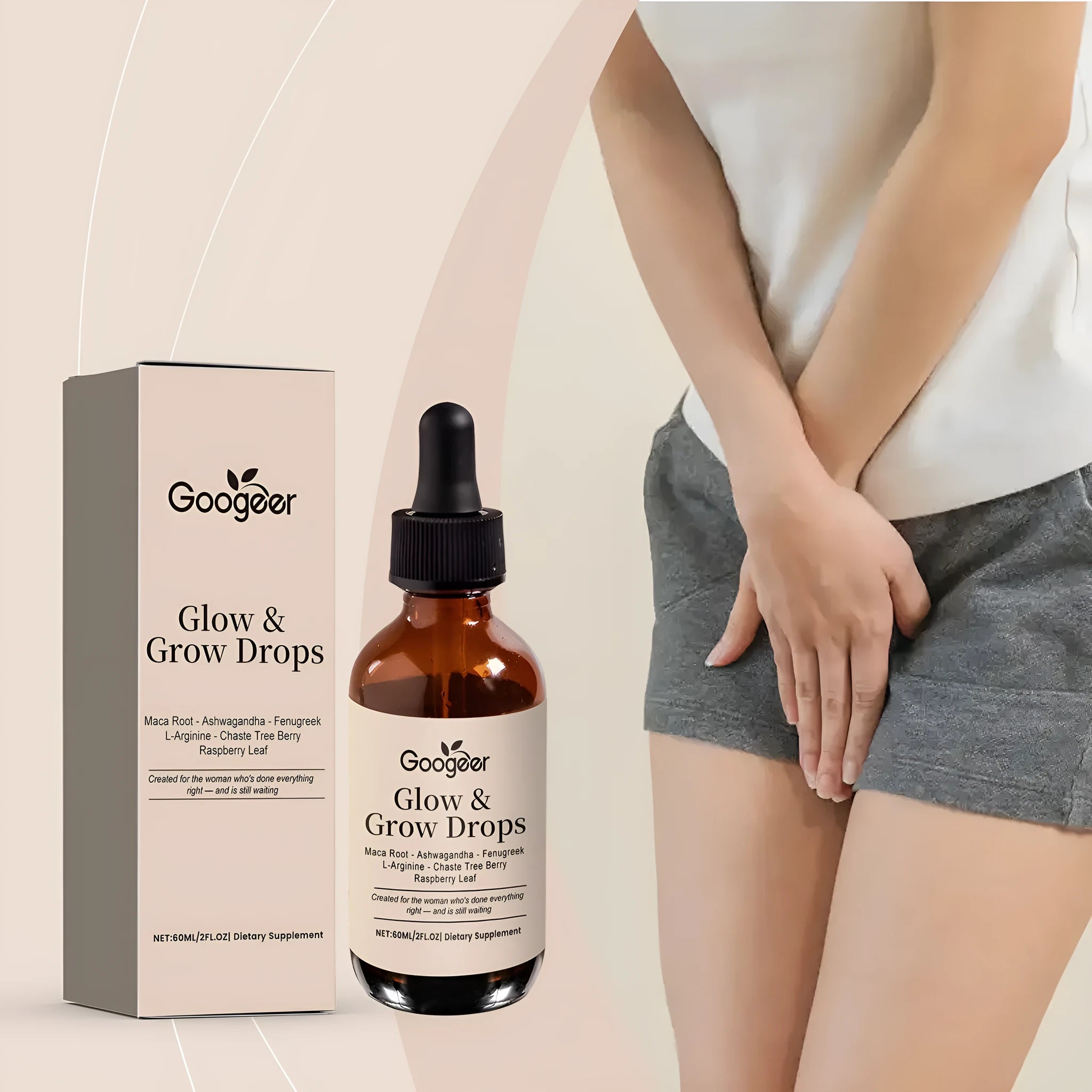Female Estrogen Balance Drops 60ml supplement bottle with dropper on white background