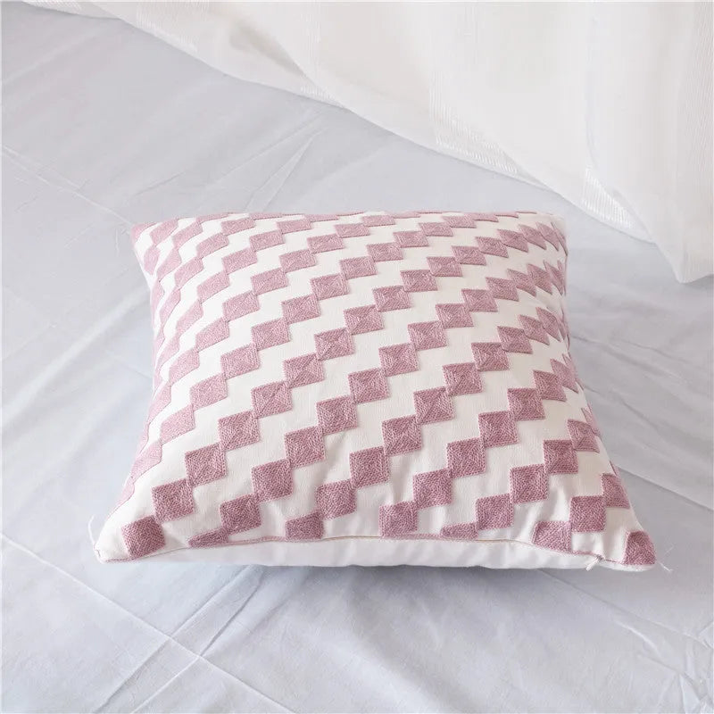 Geometric cotton embroidered pillowcase 45x45cm square cushion cover with invisible zipper, modern style