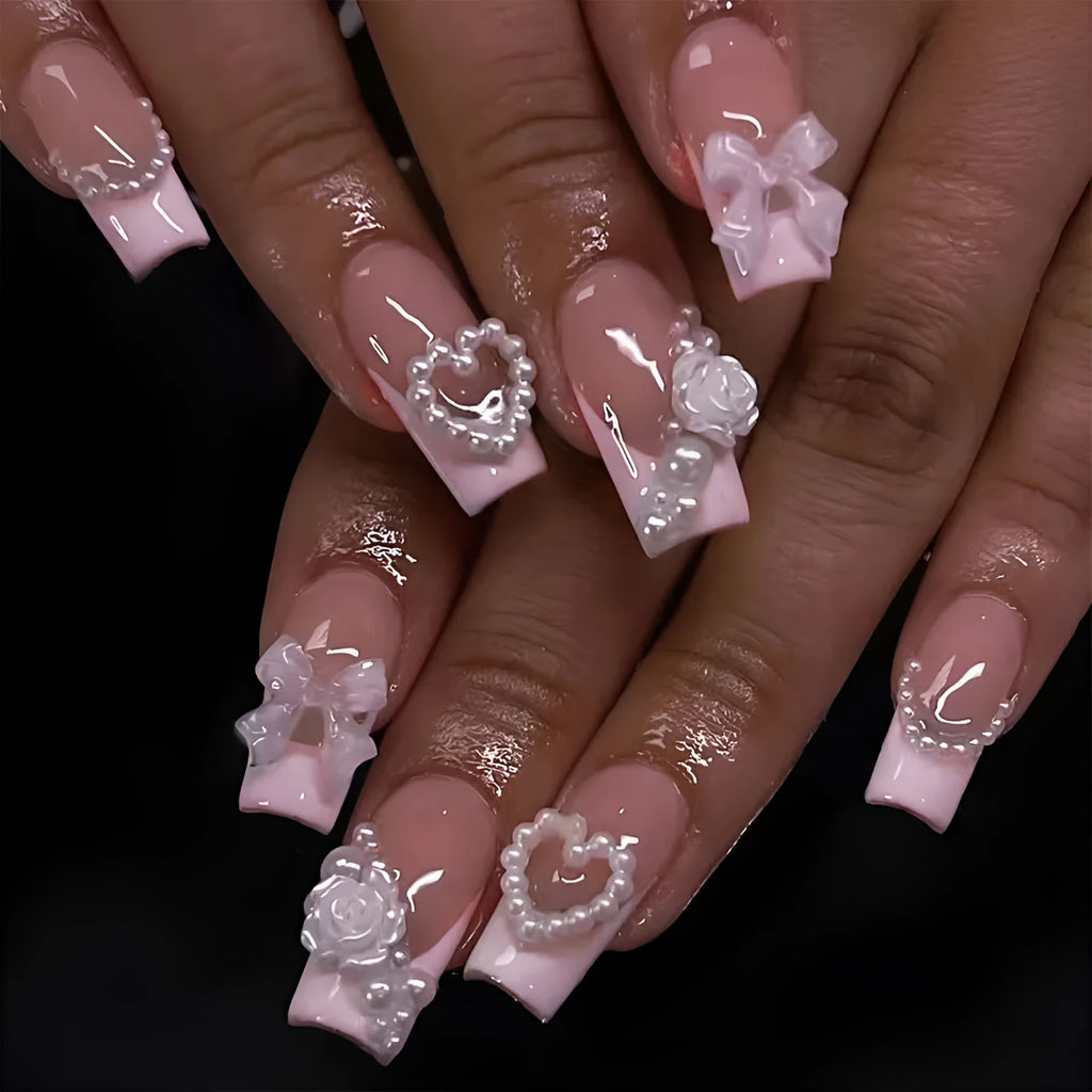 French love pearl fake nail stickers in colour XD93 with jelly glue and polish rub