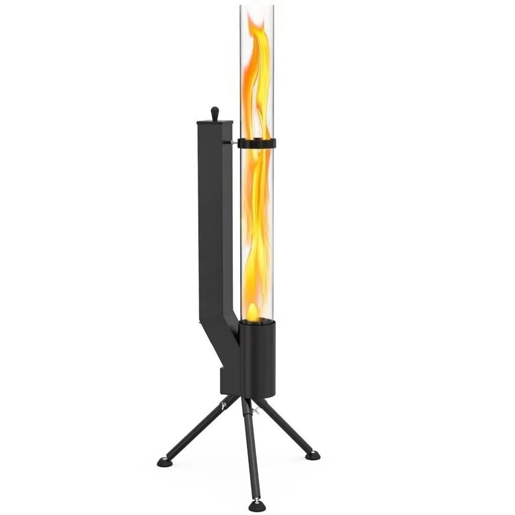 Vertical iron rocket furnace wood burning heating stove for outdoor courtyard use.