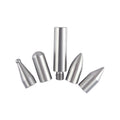 Three alloy steel car dent repair crowbars and hooks on a workshop bench.