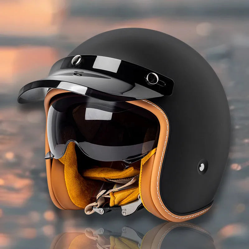 Retro-style half helmet for electric bicycles shown in a selection of colours including black, grey, white, and yellow.