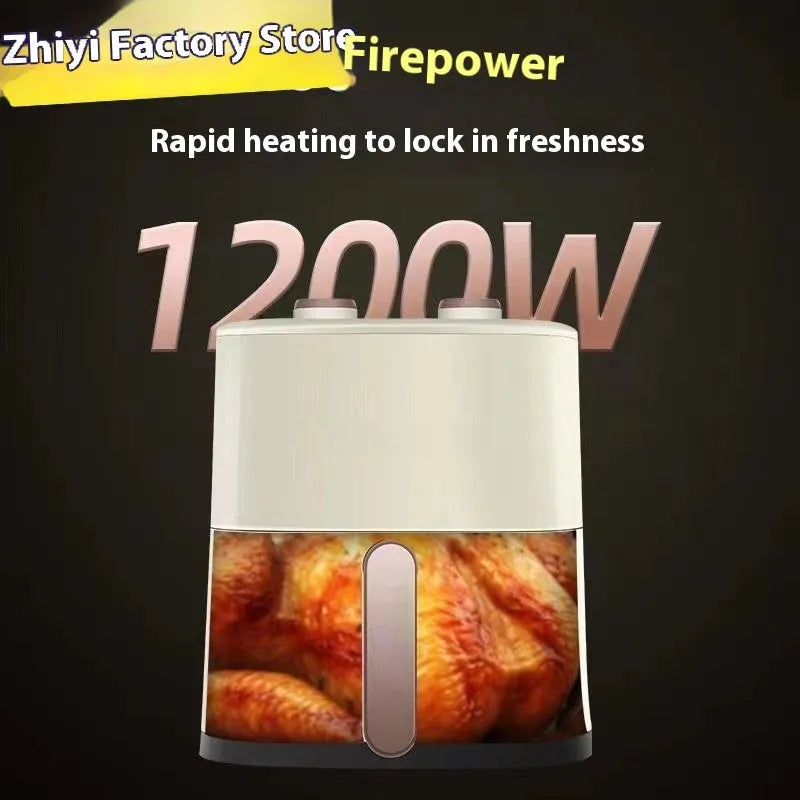 Chigo large capacity air fryer in stainless steel, 4L-5L, with EU plug and colour options, 32.5x32x30cm.