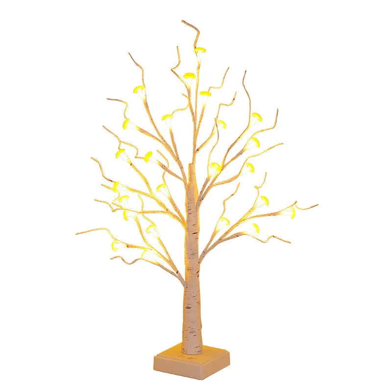 60cm tall mushroom tree LED lamp with warm light and 24 detachable flowers on birch branches