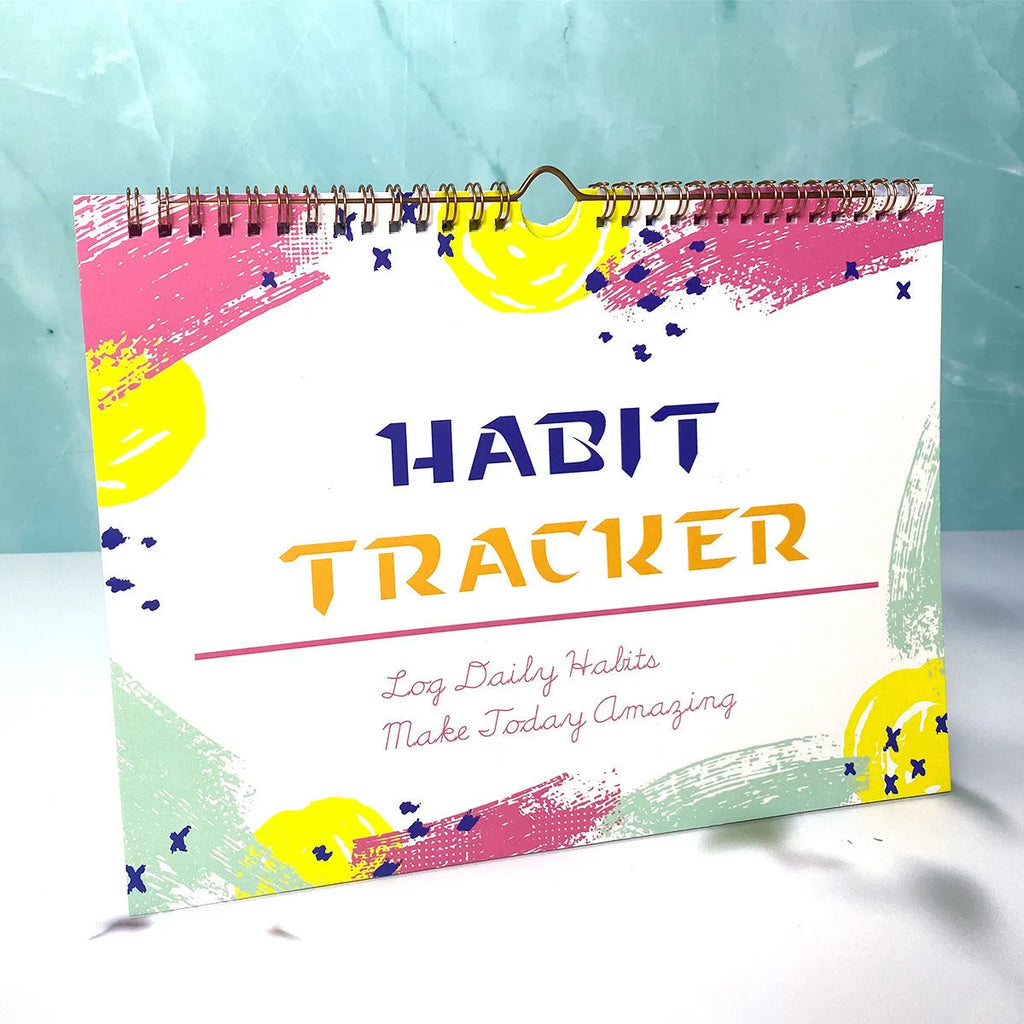 English habit tracking notebook with 12 pages in four colour options