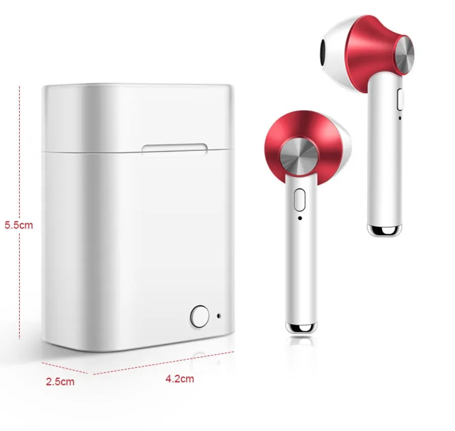 Sports Bluetooth wireless headset in black, silver, gold, red, and rose gold colours.