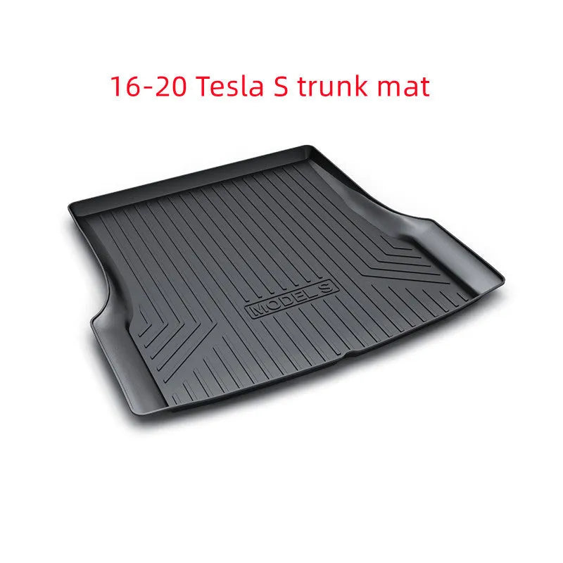Rubber floor mats with TPE footrest designed for Tesla Model 3, Y, X, and S cars.