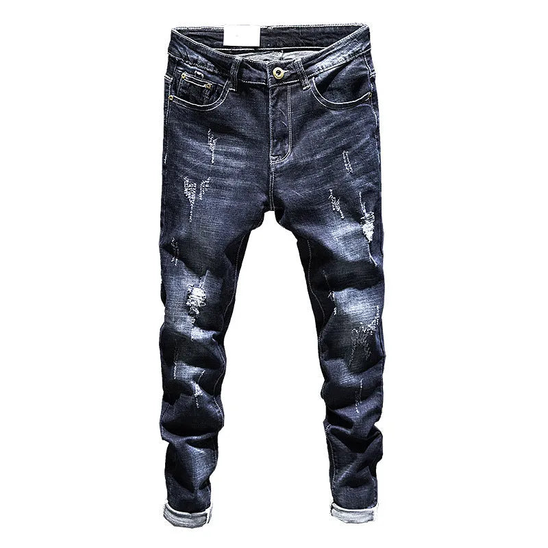 Men's slim fit skinny jeans in cotton denim with micro elasticity fabric available in dark blue and light blue