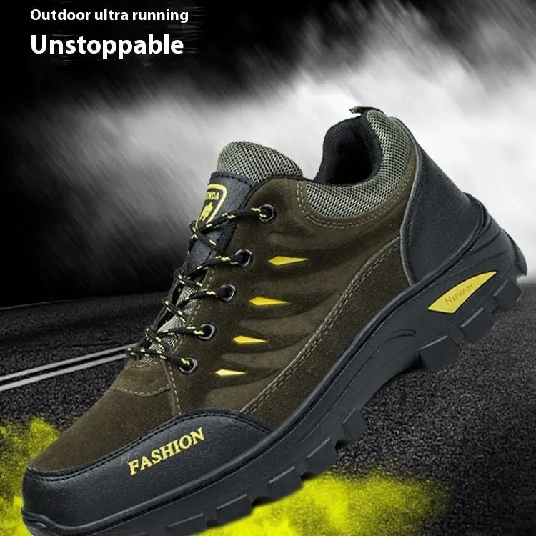 Men's suede hiking sneakers mid-top design with lace-up closure and platform rubber sole