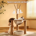 Wooden cat climbing frame with sisal scratching posts, perches, and a built-in space capsule pod in luxury colour