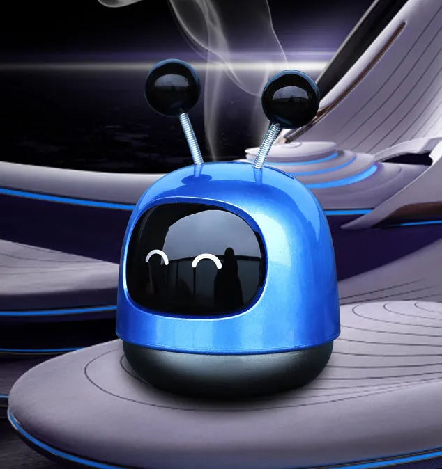 Creative robot car vent aromatherapy decoration with gel diffuser in blue, grey, or red.