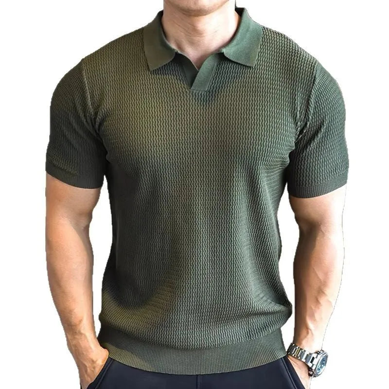 Men's slim fit polo shirt with a button Henry collar in a solid colour.