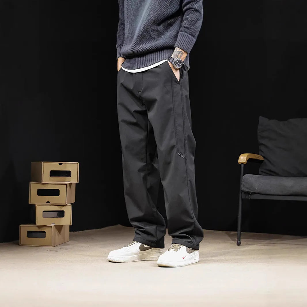 Japanese retro wide-leg pants, high waist drawstring, solid colour black, for men