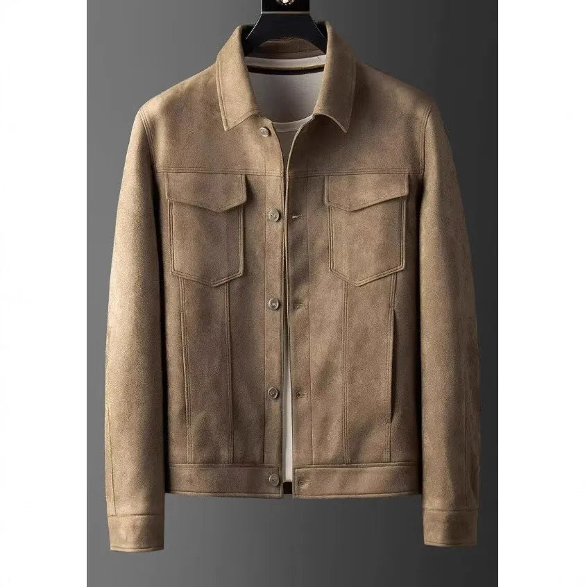 Men's polo collar loose short work coat in black, grey or khaki, sizes M to XXXL, polyester lined