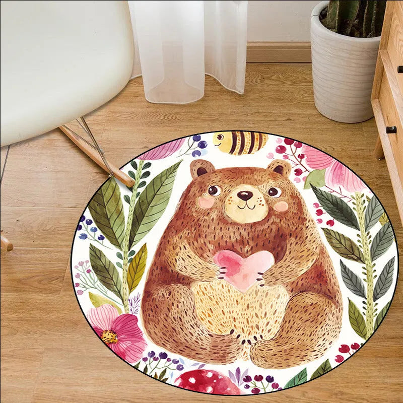 Cartoon crystal velvet round carpet with anime print in multiple colours, 60x60cm to 200x200cm sizes