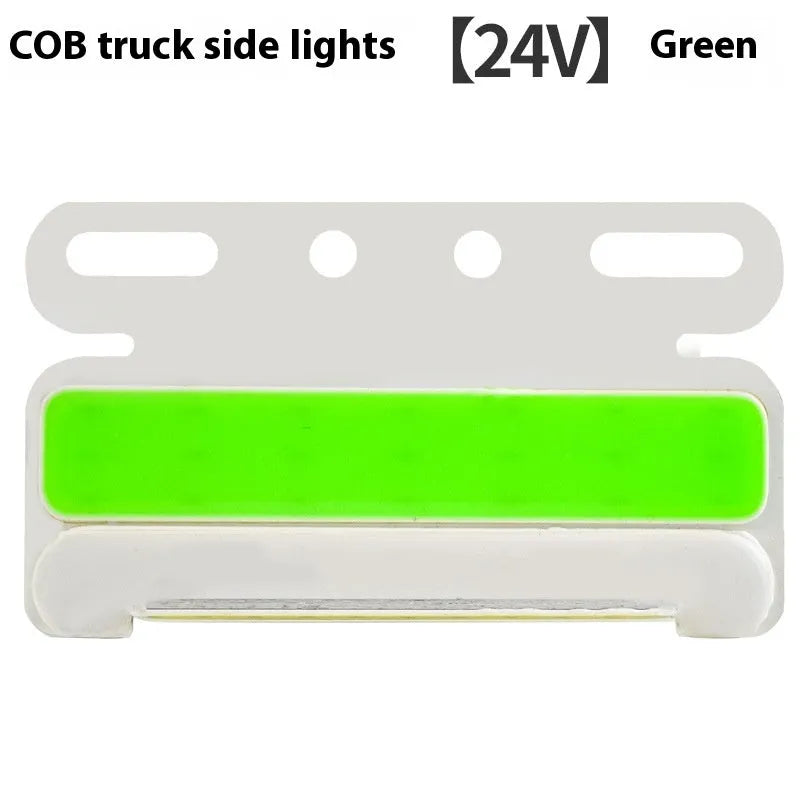 Aluminium COB LED truck side light with waterproof seal, shown illuminating ground next to vehicle tyre.