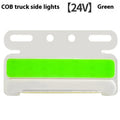 Aluminium COB LED truck side light with waterproof seal, shown illuminating ground next to vehicle tyre.