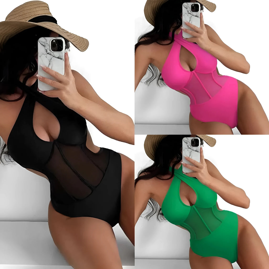 Women's one-piece nylon bikini swimsuit in rose red colour