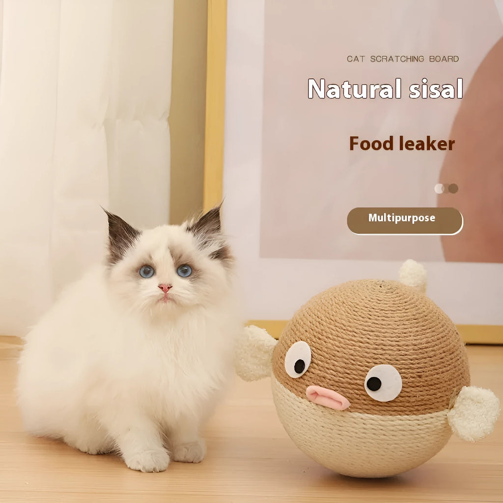 Puffer Leakage Food Feeder sisal cube puzzle toy for dogs and cats on a plain background