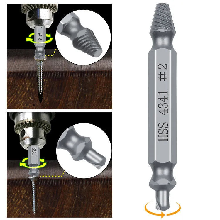 6-piece slip-tooth head screw remover set with high-speed steel construction for stripped screw removal