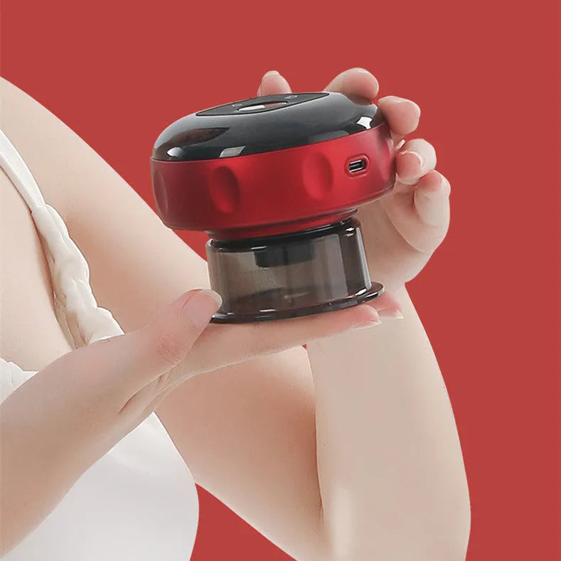 Smart electric vacuum cupping massage device with LCD display and control buttons on a black and blue body.