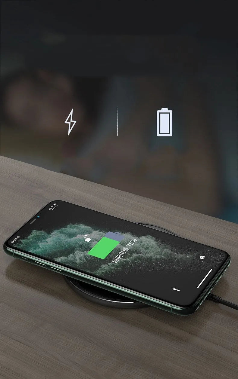 Black Kuulaa KL-CD16 circular wireless charging pad for mobile phones with LED light.